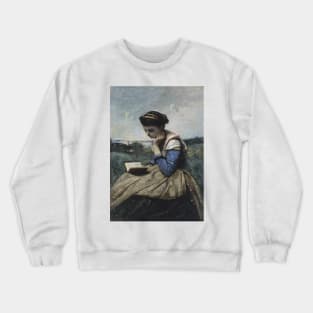 A Woman Reading by Jean-Baptiste-Camille Corot Crewneck Sweatshirt